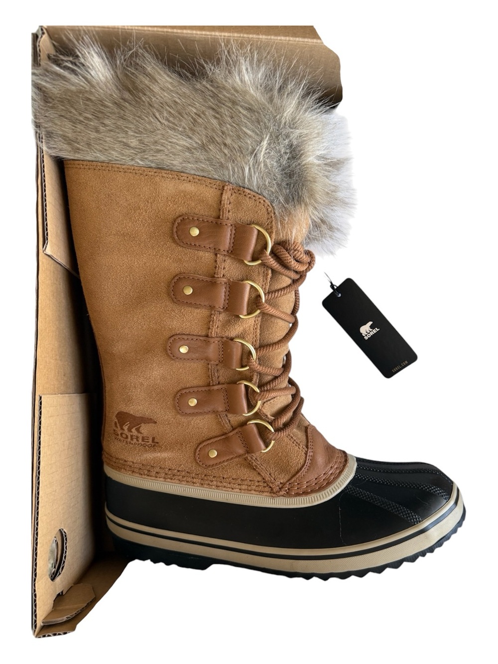 Sorel Women's Tan and Black Faux-Fur Lace-Up Winter Boot